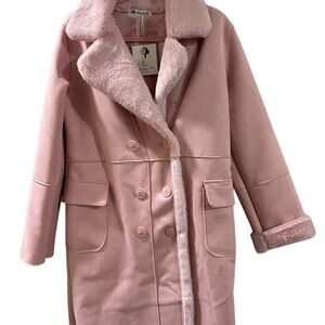 Pink Double-Breasted Faux Fur Lined Vegan Suede ladies Coat